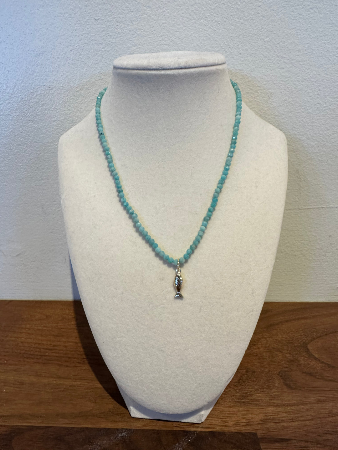 Fish Charm Gemstone Necklace - Amazonite