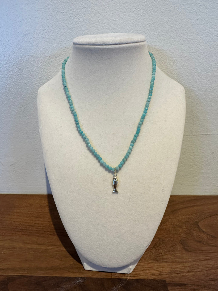 Fish Charm Gemstone Necklace - Amazonite
