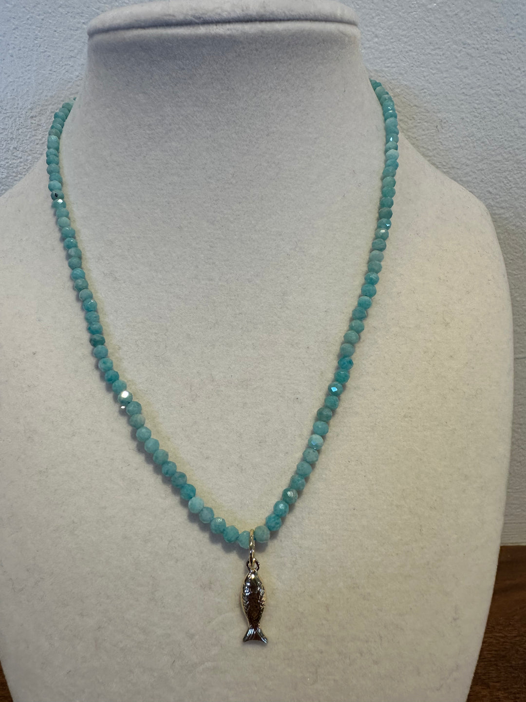 Fish Charm Gemstone Necklace - Amazonite