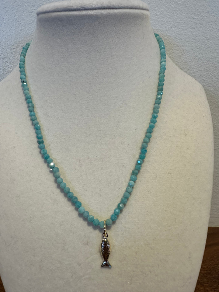 Fish Charm Gemstone Necklace - Amazonite