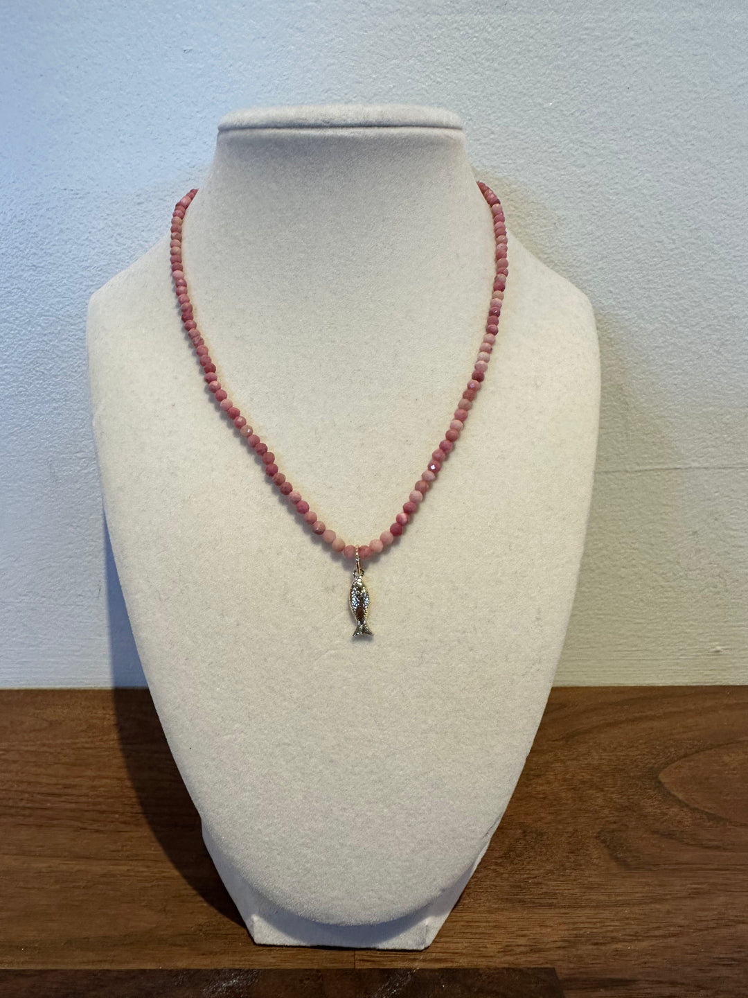 Fish Charm Gemstone Necklace - Rhodochrosite
