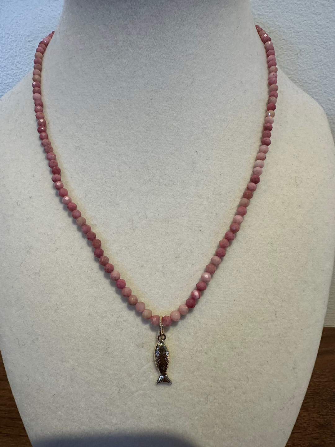 Fish Charm Gemstone Necklace - Rhodochrosite