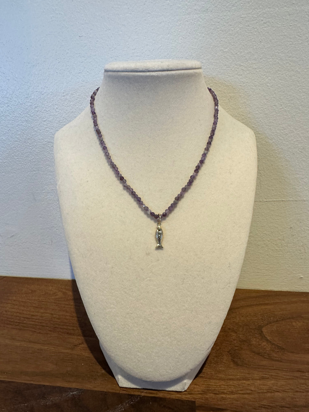 Fish Charm Gemstone Necklace - Amethyst