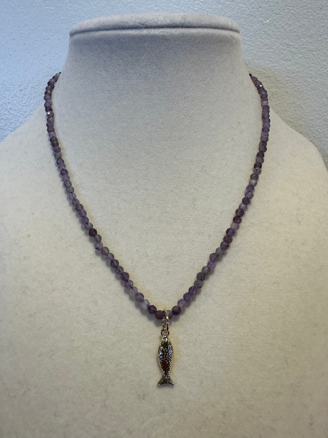 Fish Charm Gemstone Necklace - Amethyst