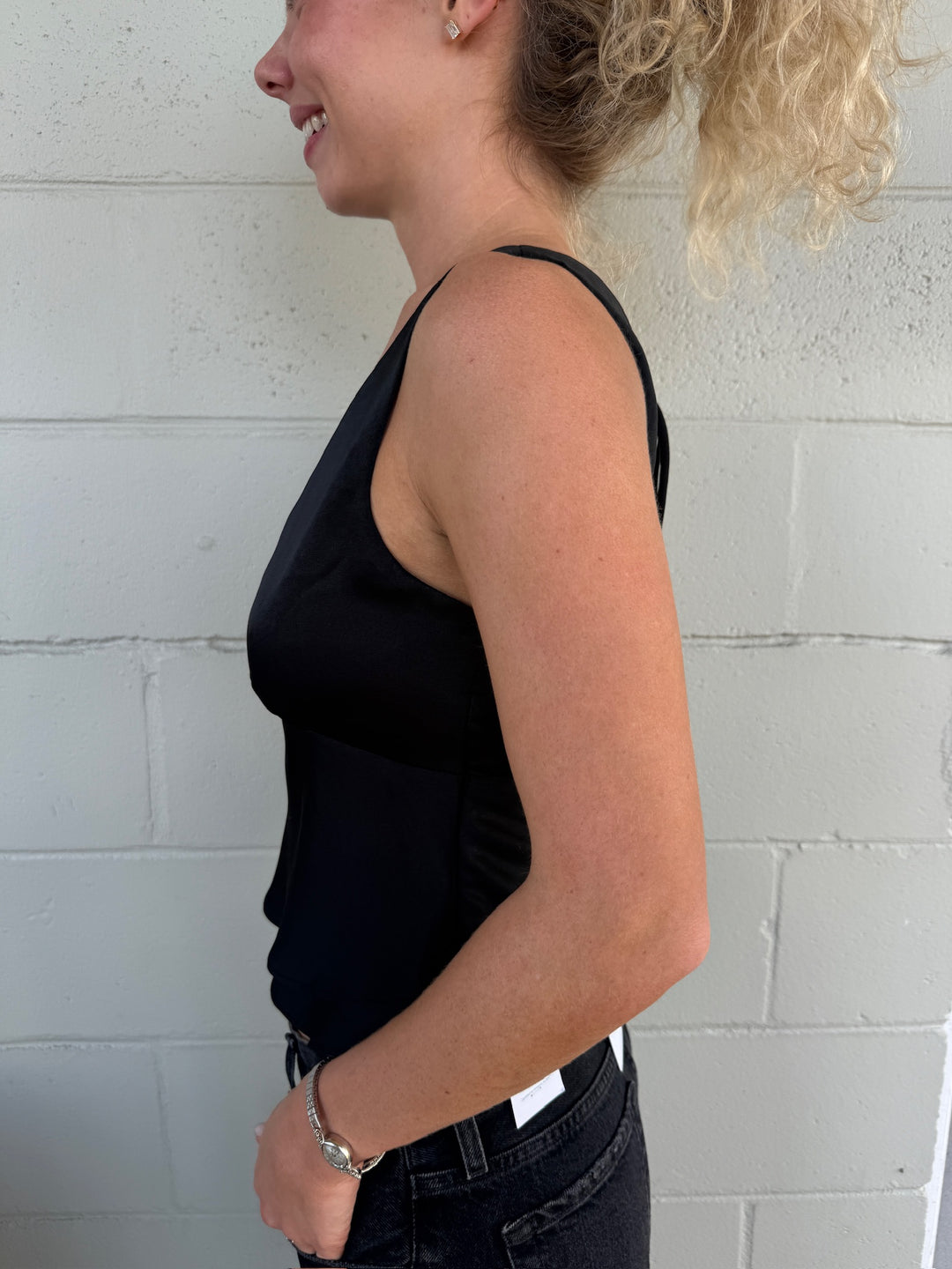 Satin Crop Tank - Black