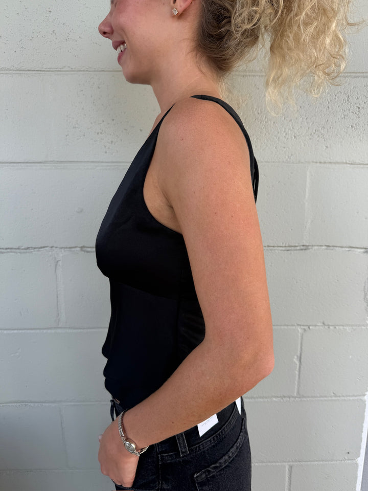 Satin Crop Tank - Black