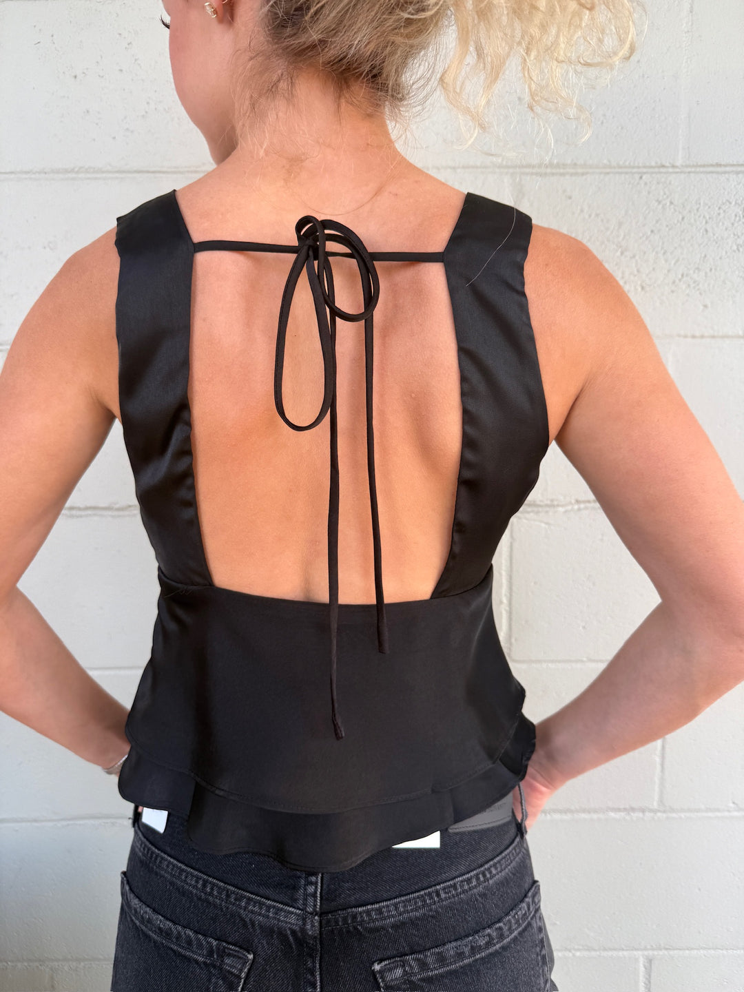 Satin Crop Tank - Black