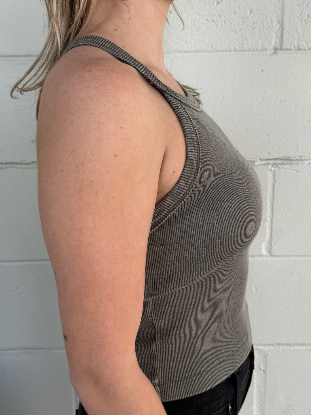 Rib High Neck Crop Tank - Willow