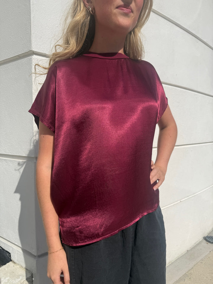 Satin Flow Tee - Garnet
