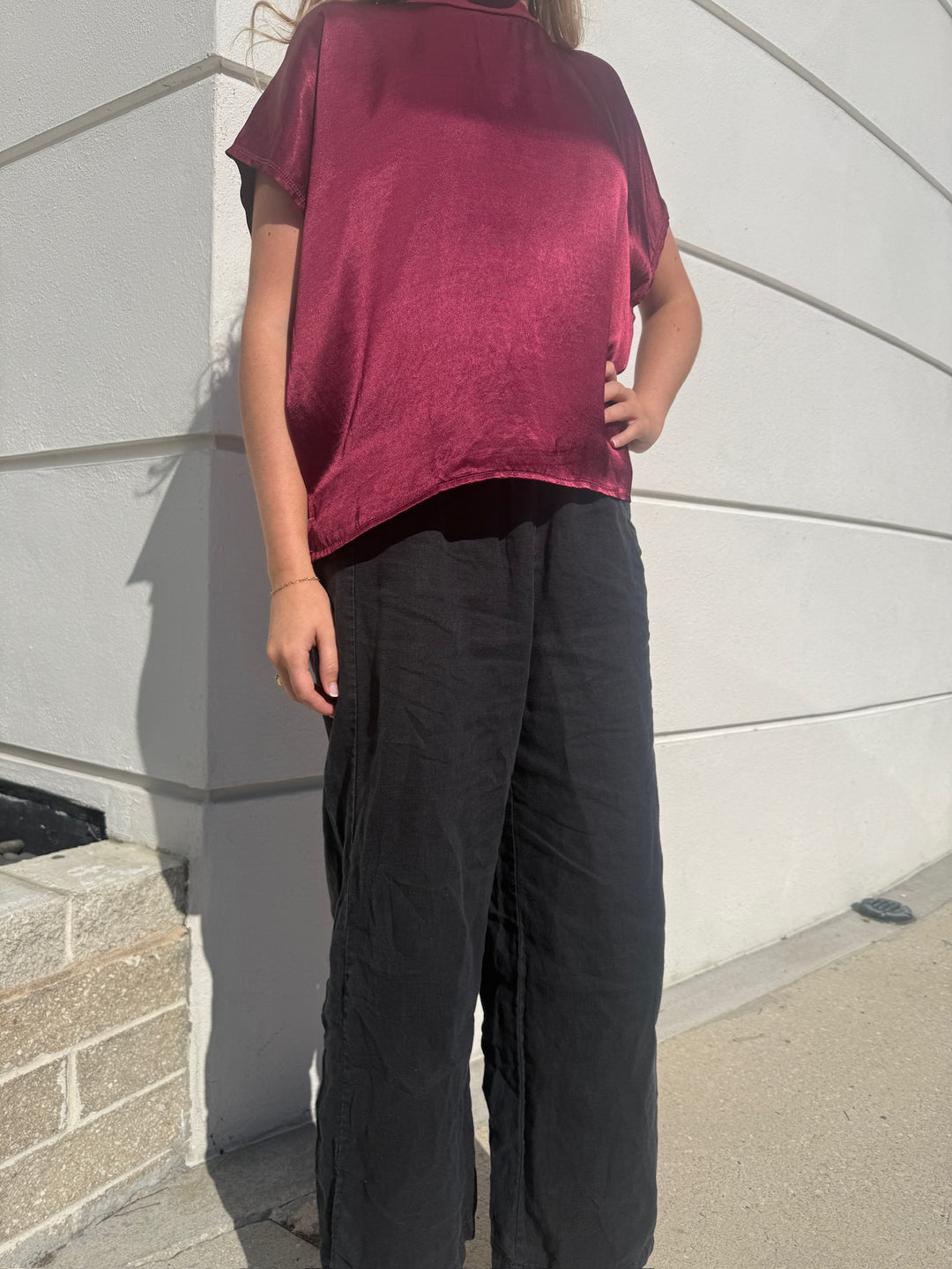 Satin Flow Tee - Garnet