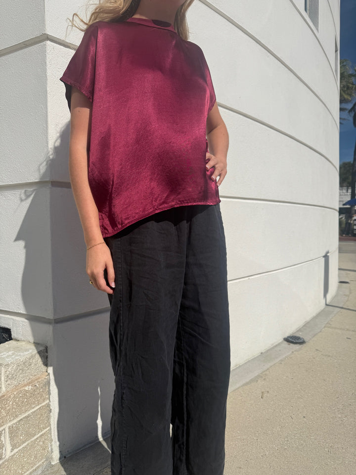 Satin Flow Tee - Garnet