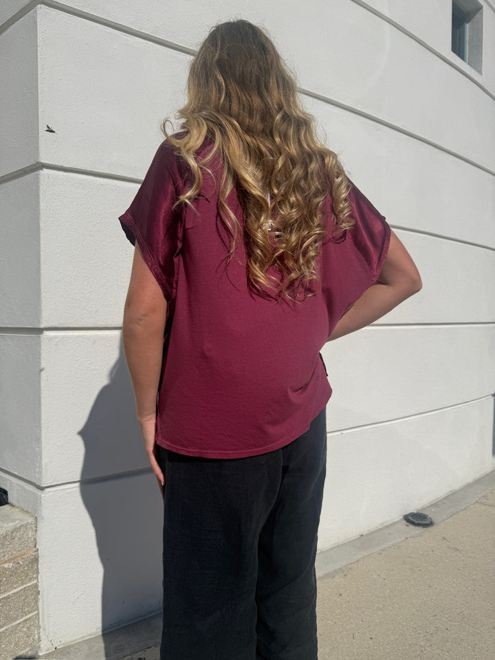 Satin Flow Tee - Garnet