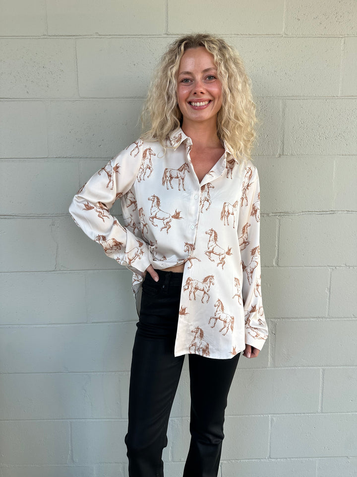 Wild Horses Blouse - Ivory/Taupe