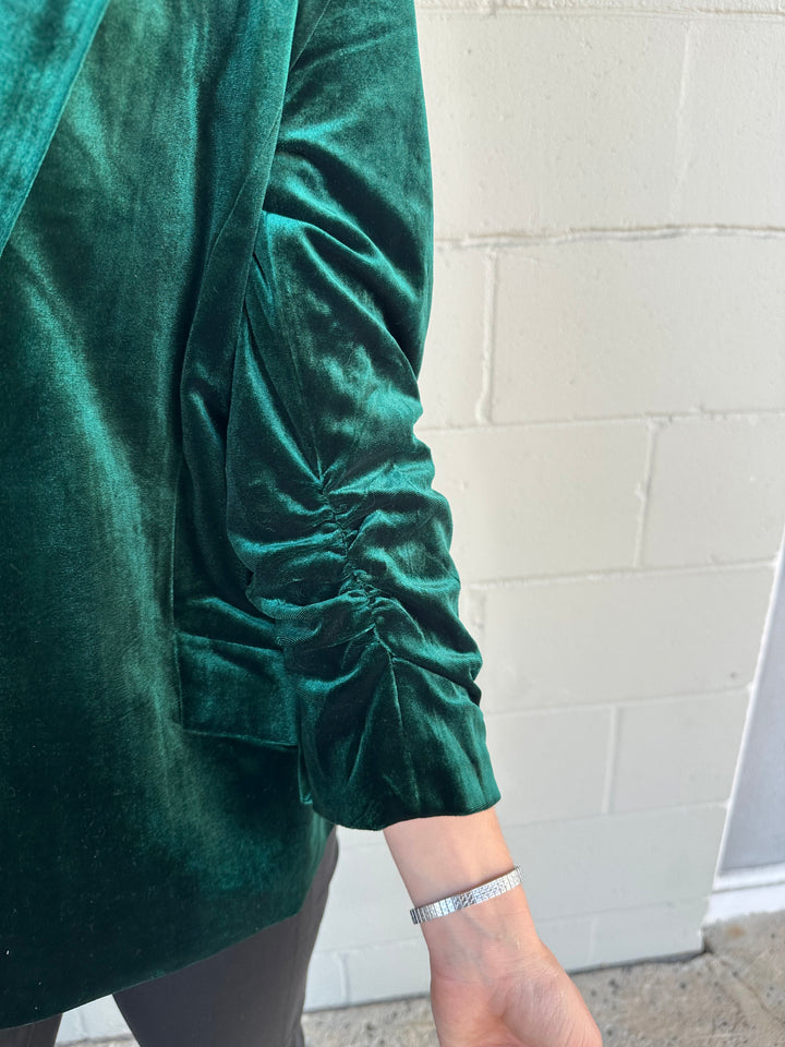 Velvet Scrunch Sleeve Blazer - Hunter Green