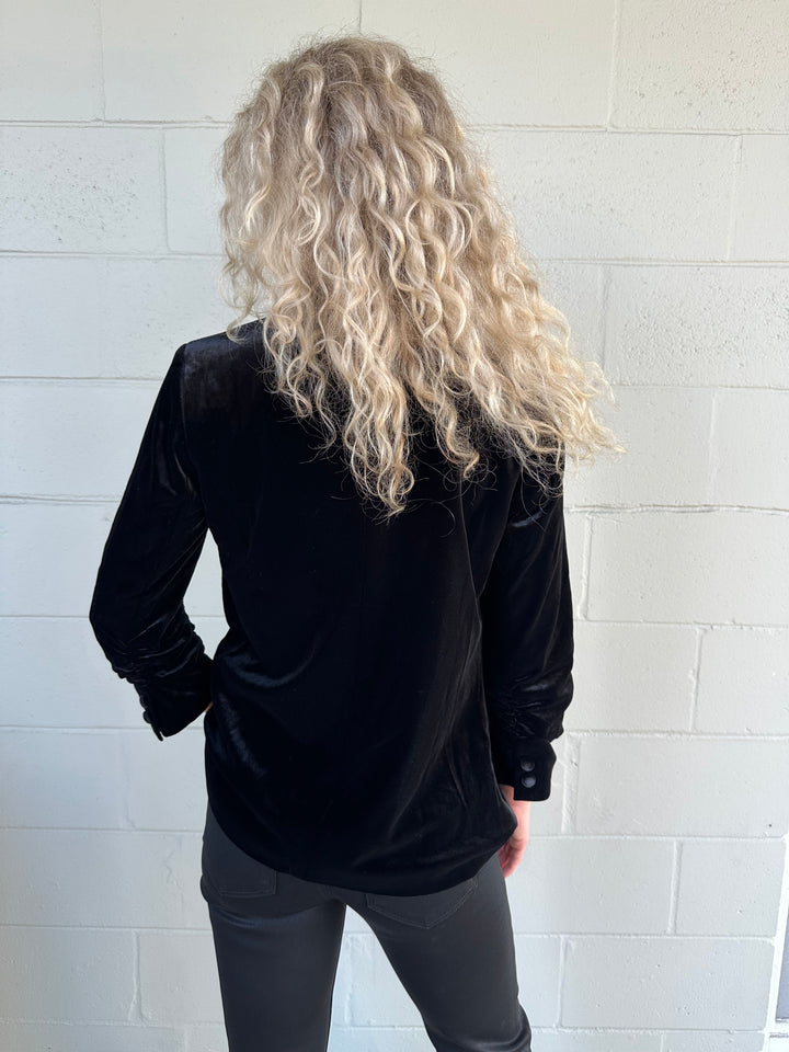 Velvet Scrunch Sleeve Blazer - Black