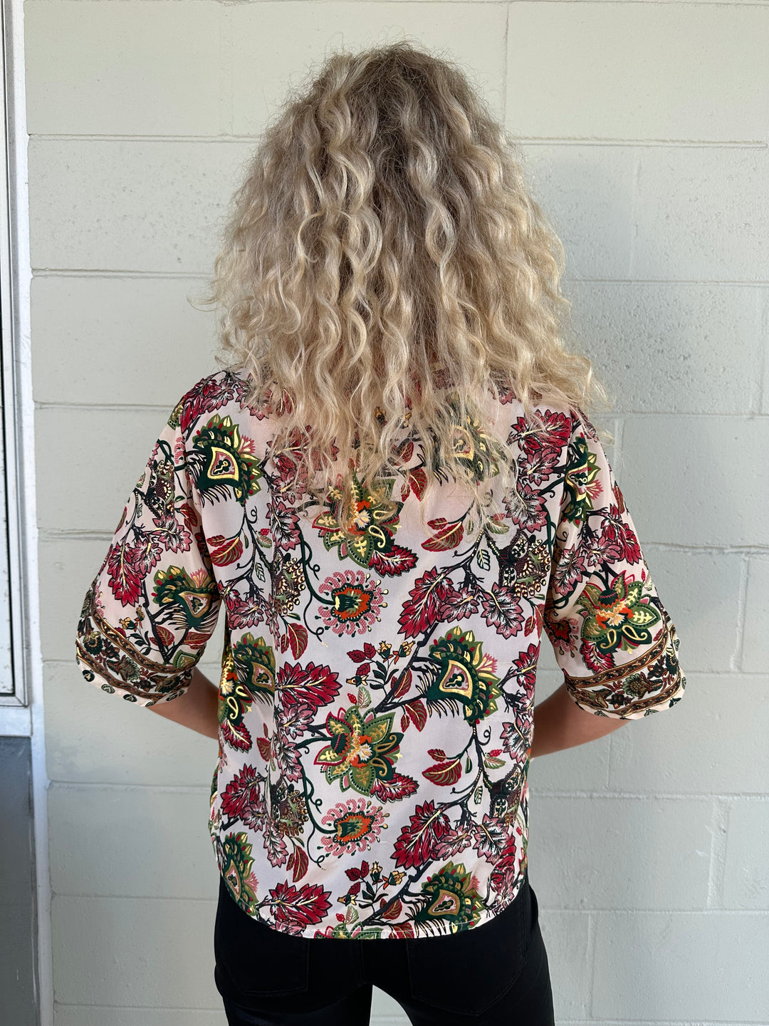 Gold Foil Button Down Top - Cream Floral