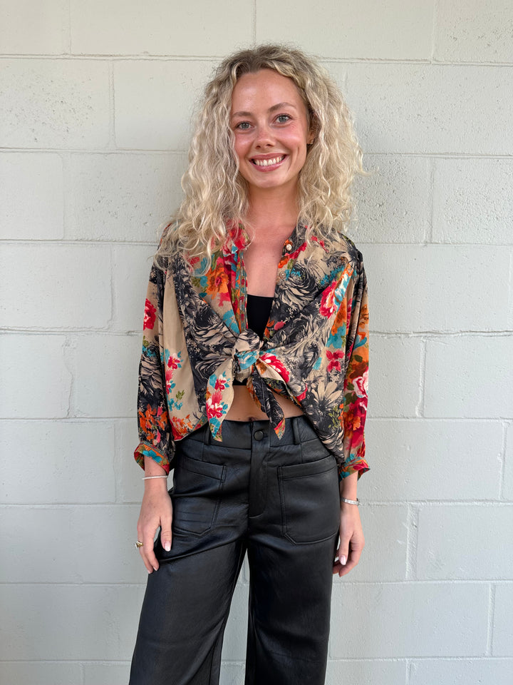 Oversized Button Down Top - Bright Floral