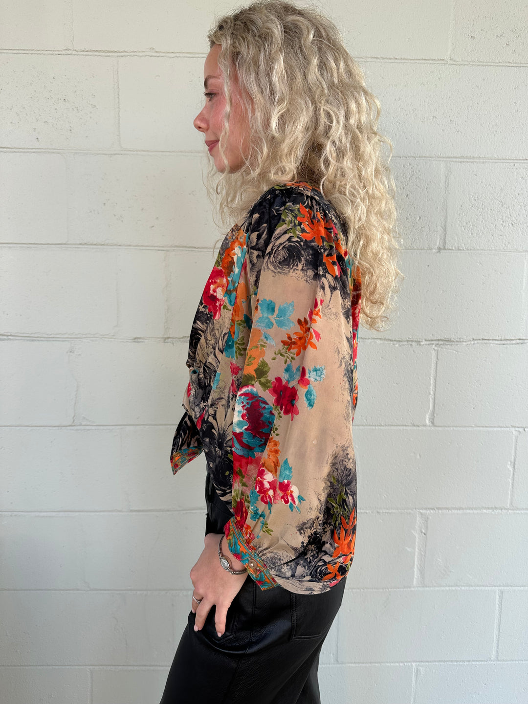 Oversized Button Down Top - Bright Floral