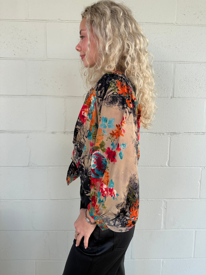 Oversized Button Down Top - Bright Floral