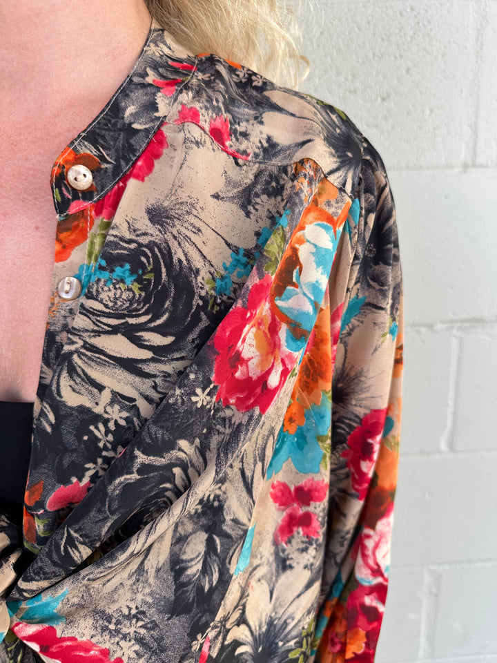 Oversized Button Down Top - Bright Floral