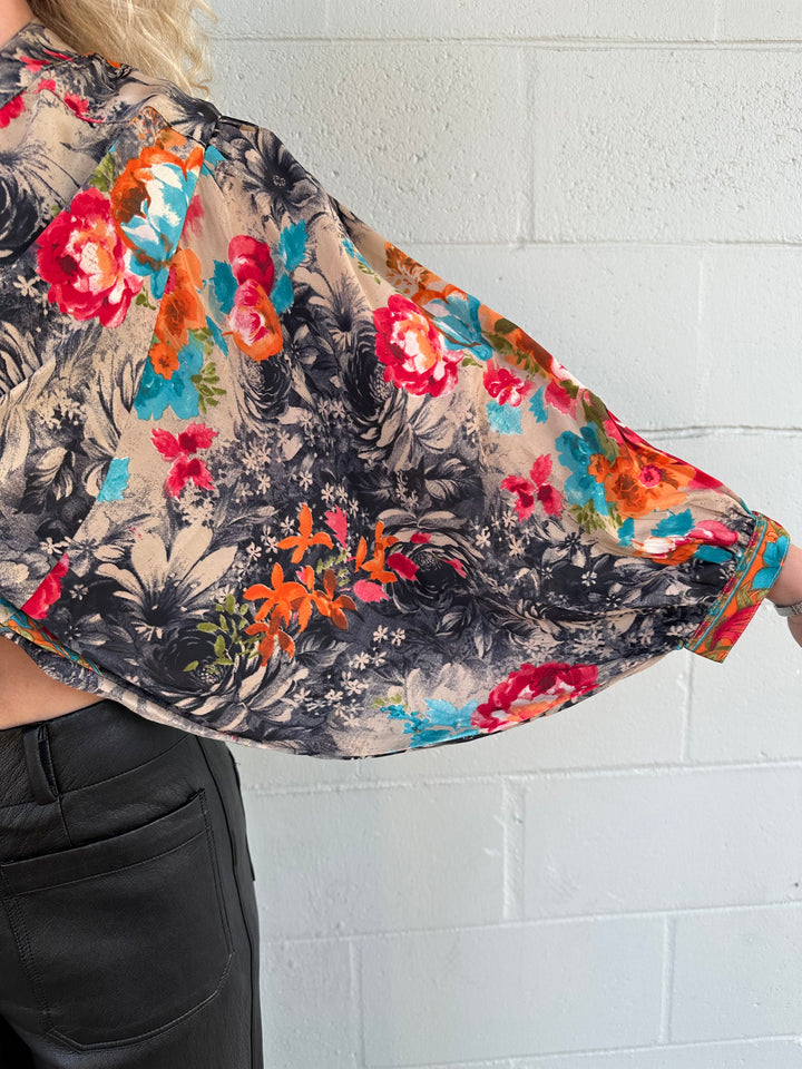 Oversized Button Down Top - Bright Floral