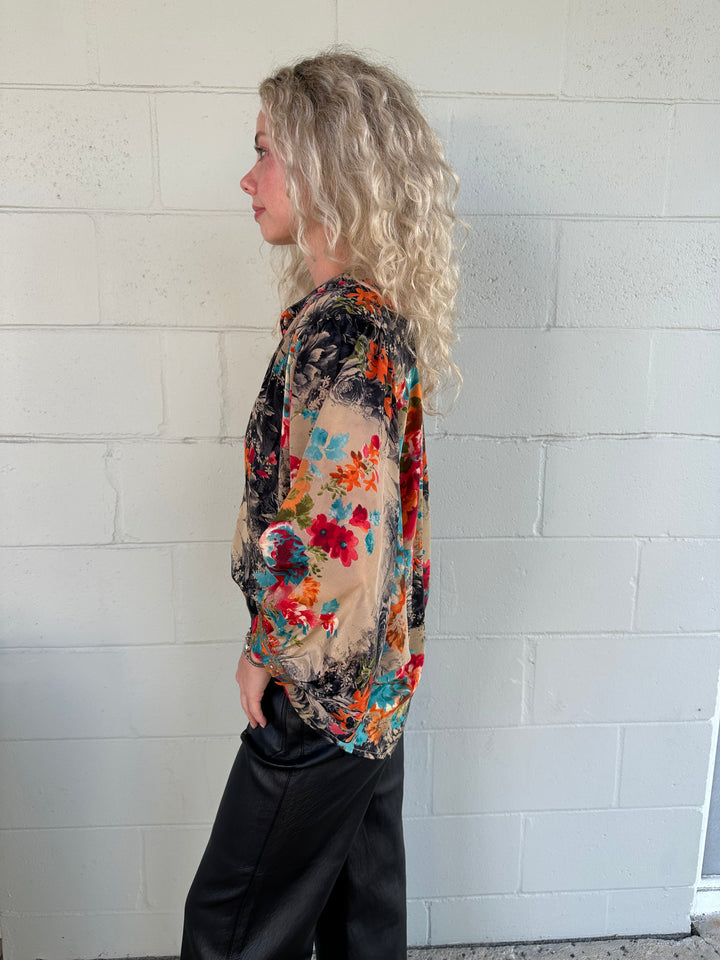 Oversized Button Down Top - Bright Floral