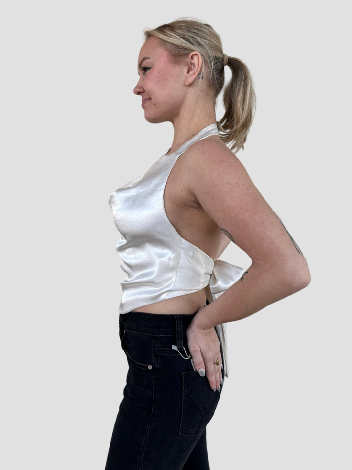 Satin Cowl Halter Top - Ivory
