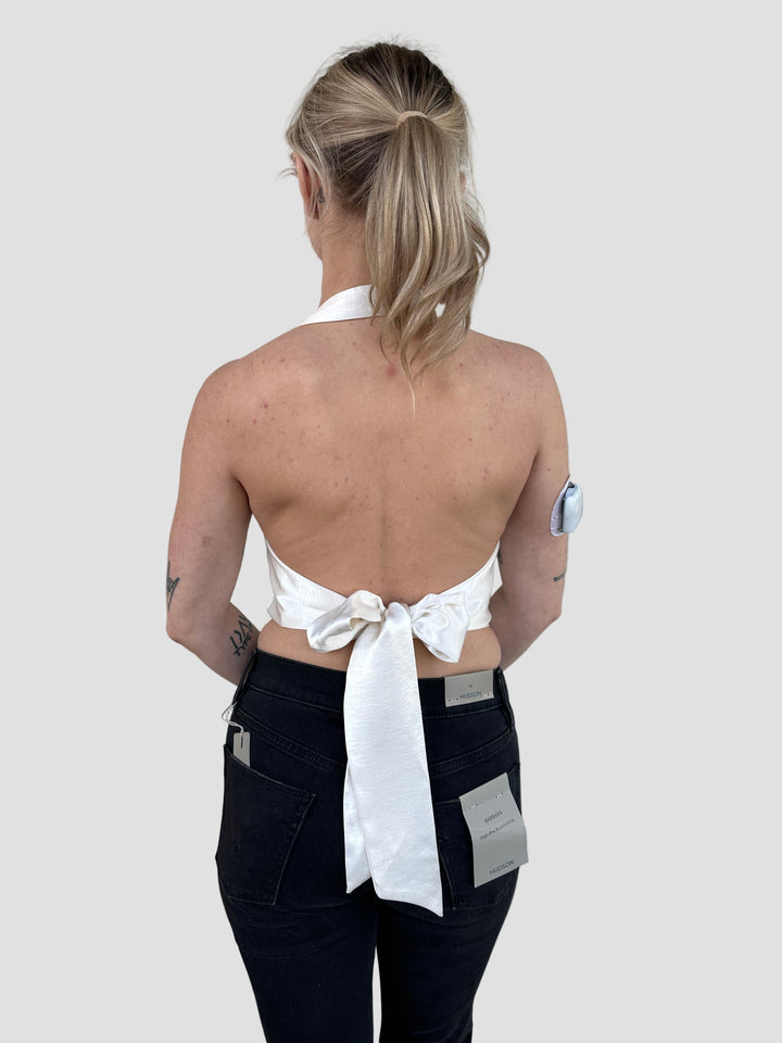 Satin Cowl Halter Top - Ivory