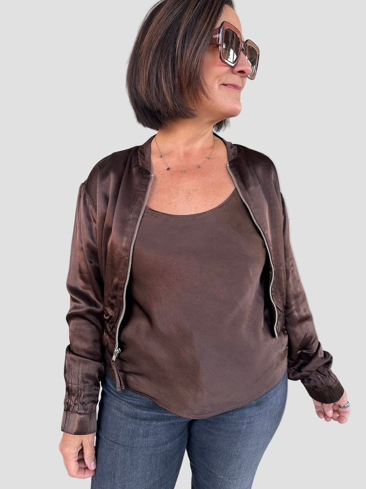 Eighties Silky Bomber Jacket - Mahogany