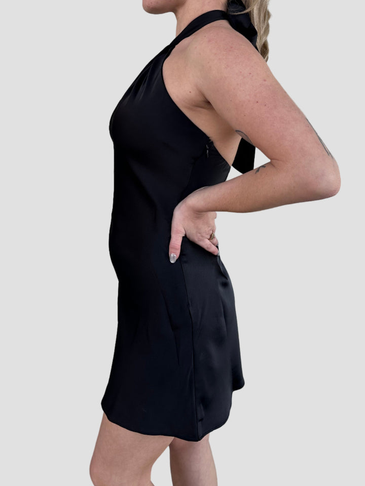 Satin Keyhole Front Mini Dress - Black