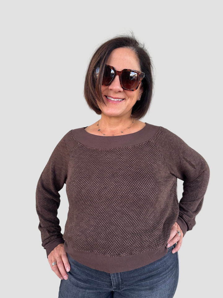 Carol Off Shoulder Pullover - Mahogany