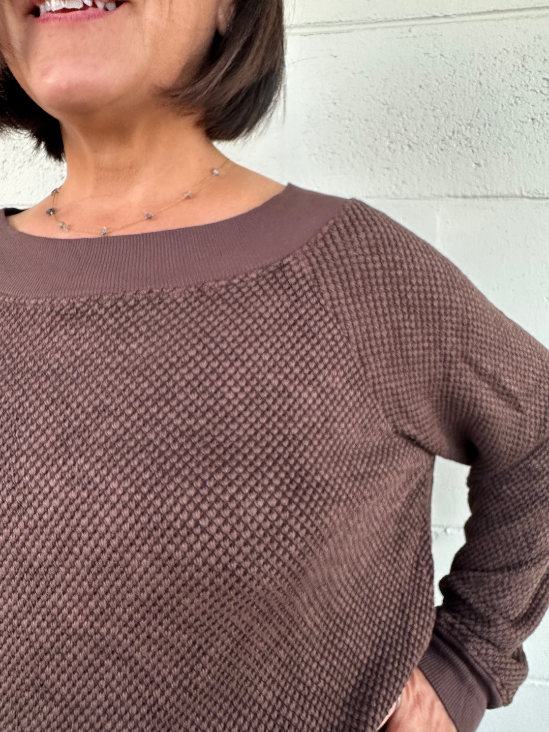 Carol Off Shoulder Pullover - Mahogany