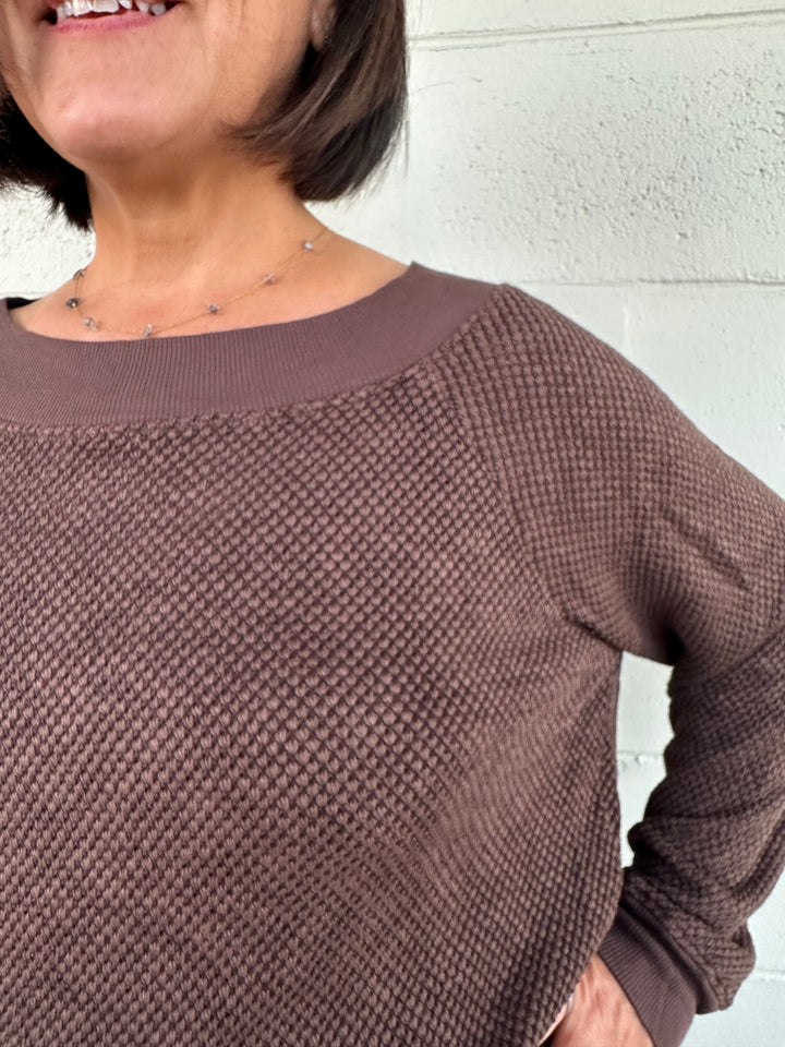 Carol Off Shoulder Pullover - Mahogany