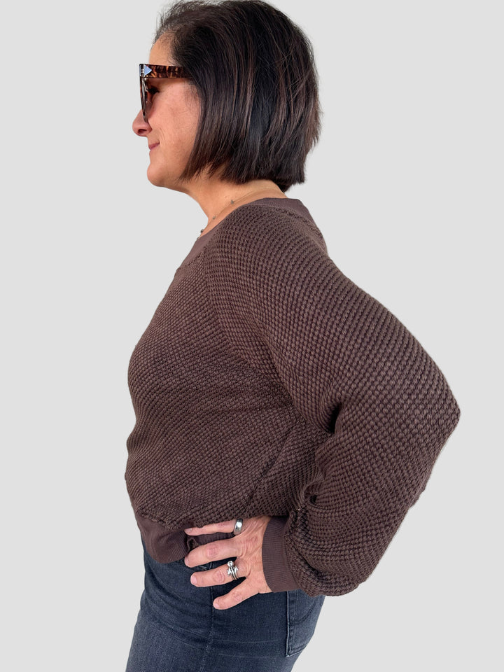 Carol Off Shoulder Pullover - Mahogany