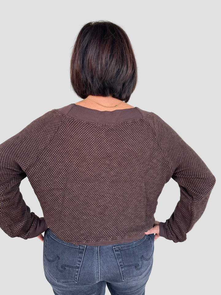 Carol Off Shoulder Pullover - Mahogany