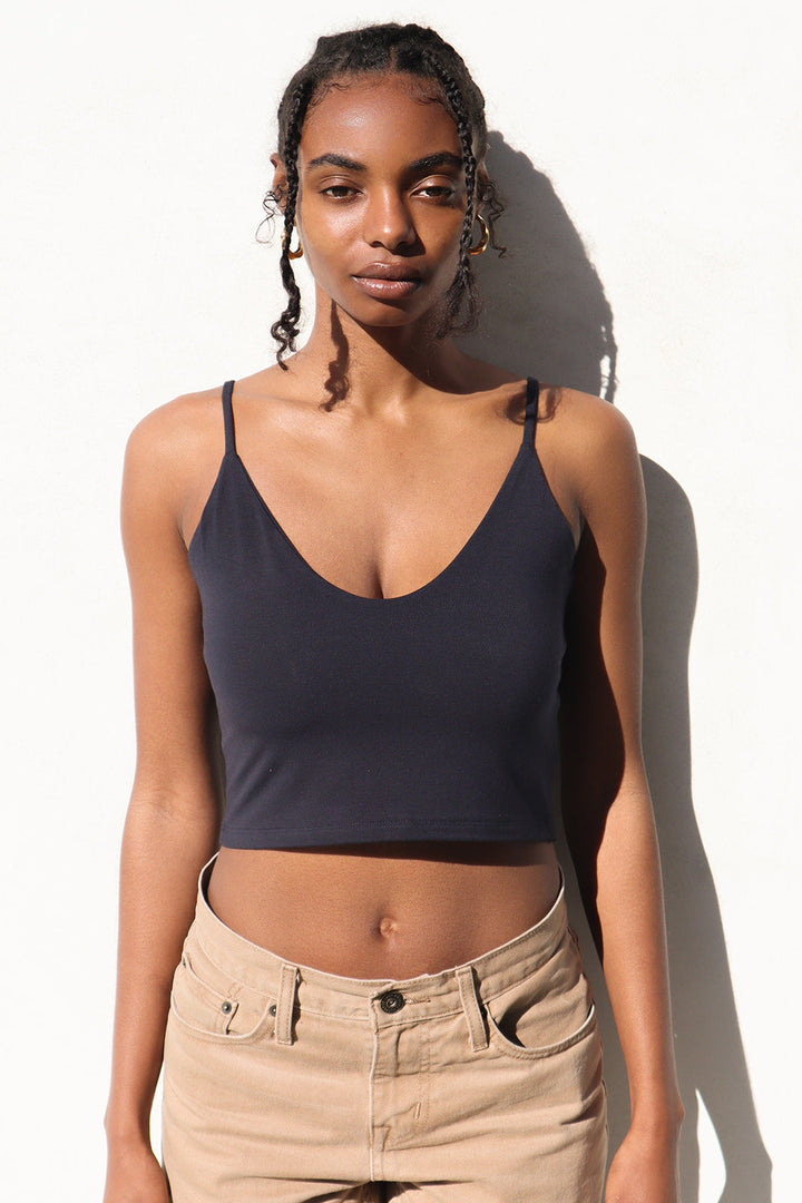 The Kyla Double Layer Crop Tank Black NUD Apparel by Boob-eez
