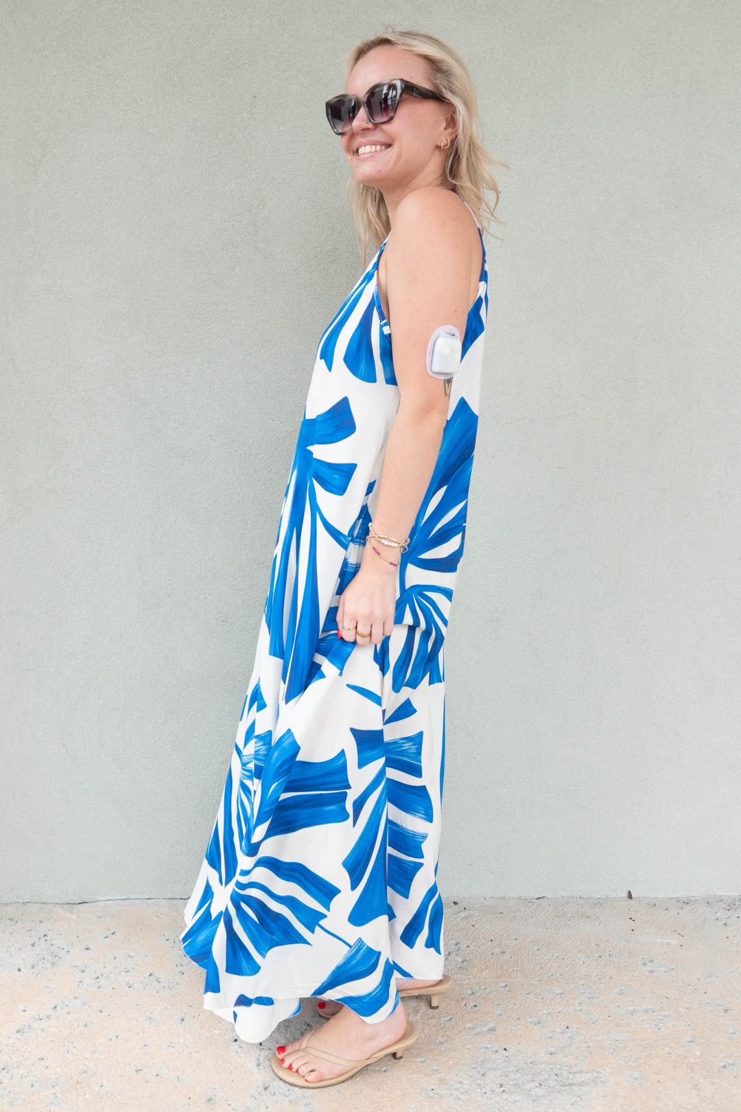 Abstract Leaf Midi Slip Dress - Cobalt Blue - Jaffi's