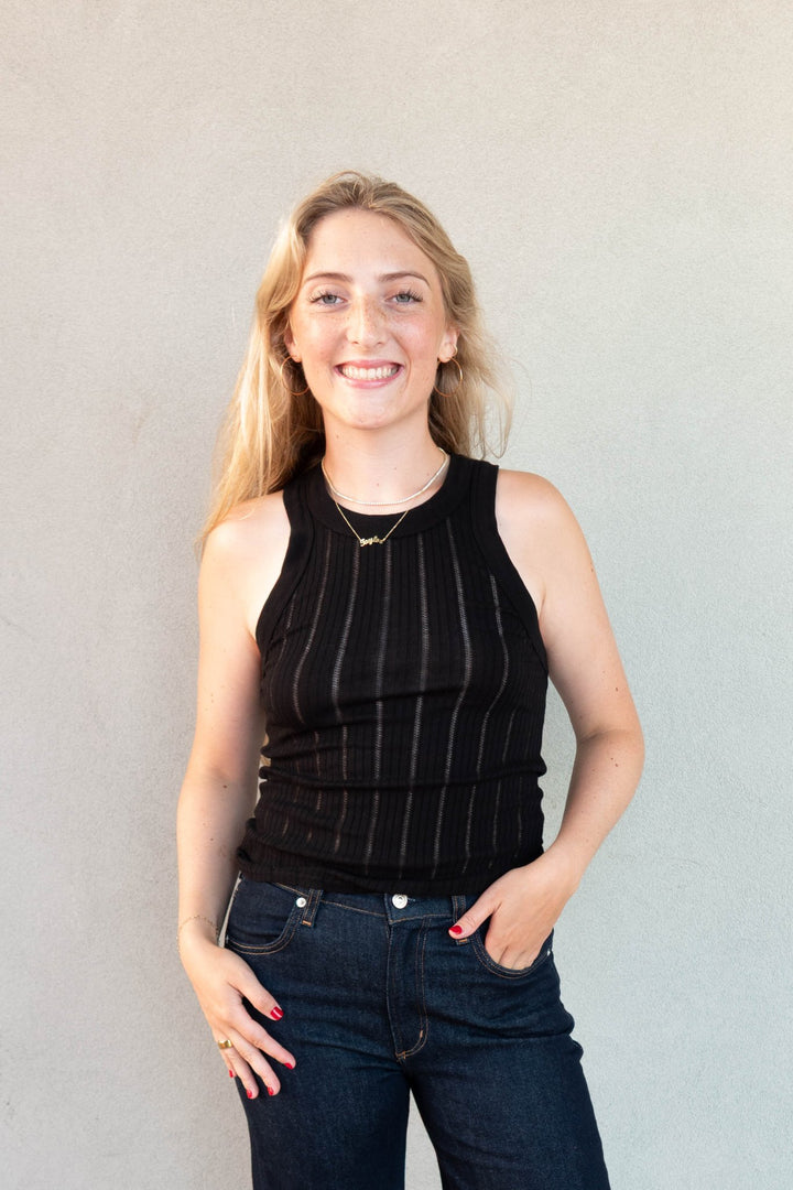 Aida Pointelle Racerfront Tank - Black - Jaffi&