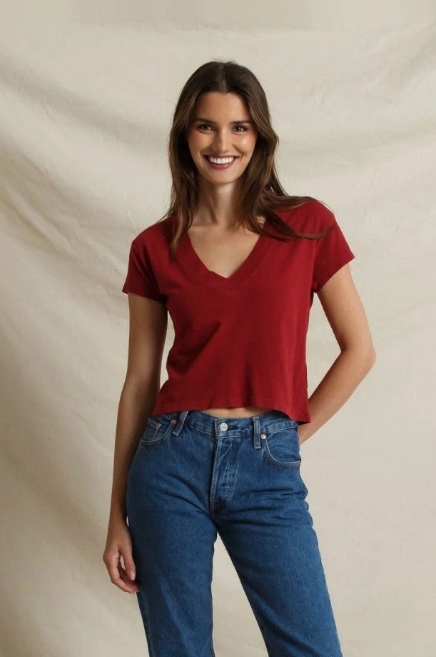 Alanis V Neck Tee - Ruby Red - Jaffi&
