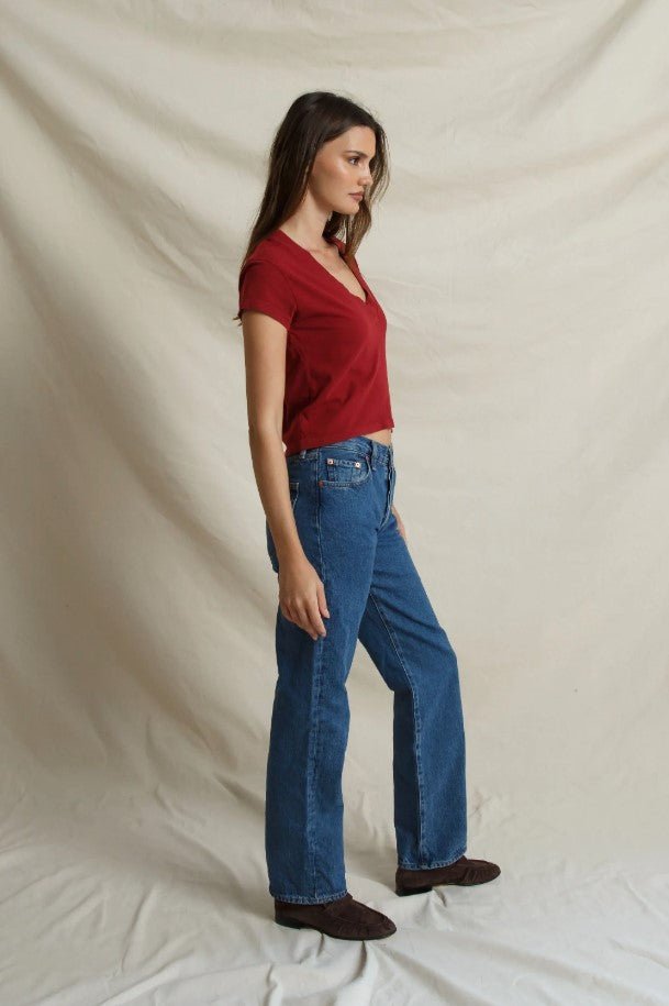 Alanis V Neck Tee - Ruby Red - Jaffi&