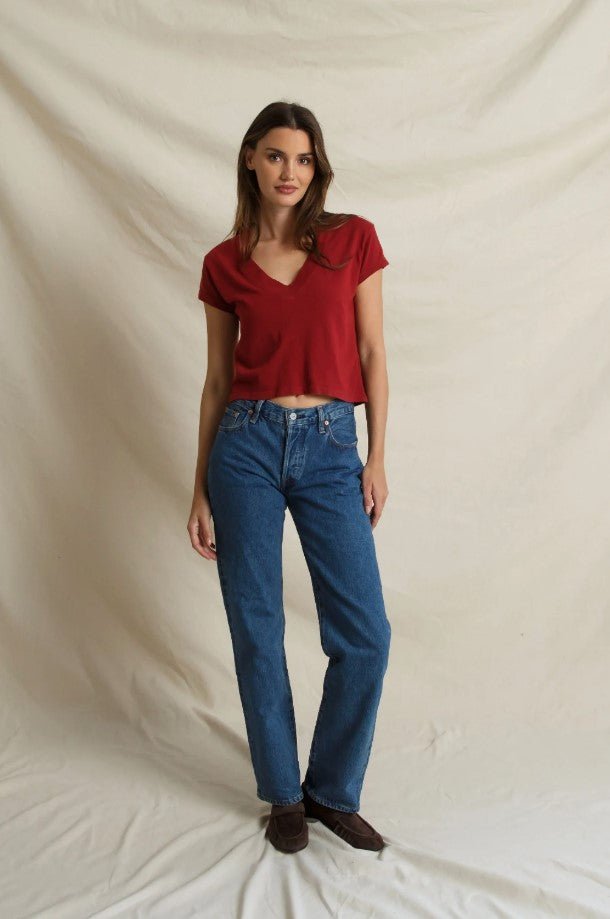 Alanis V Neck Tee - Ruby Red - Jaffi&