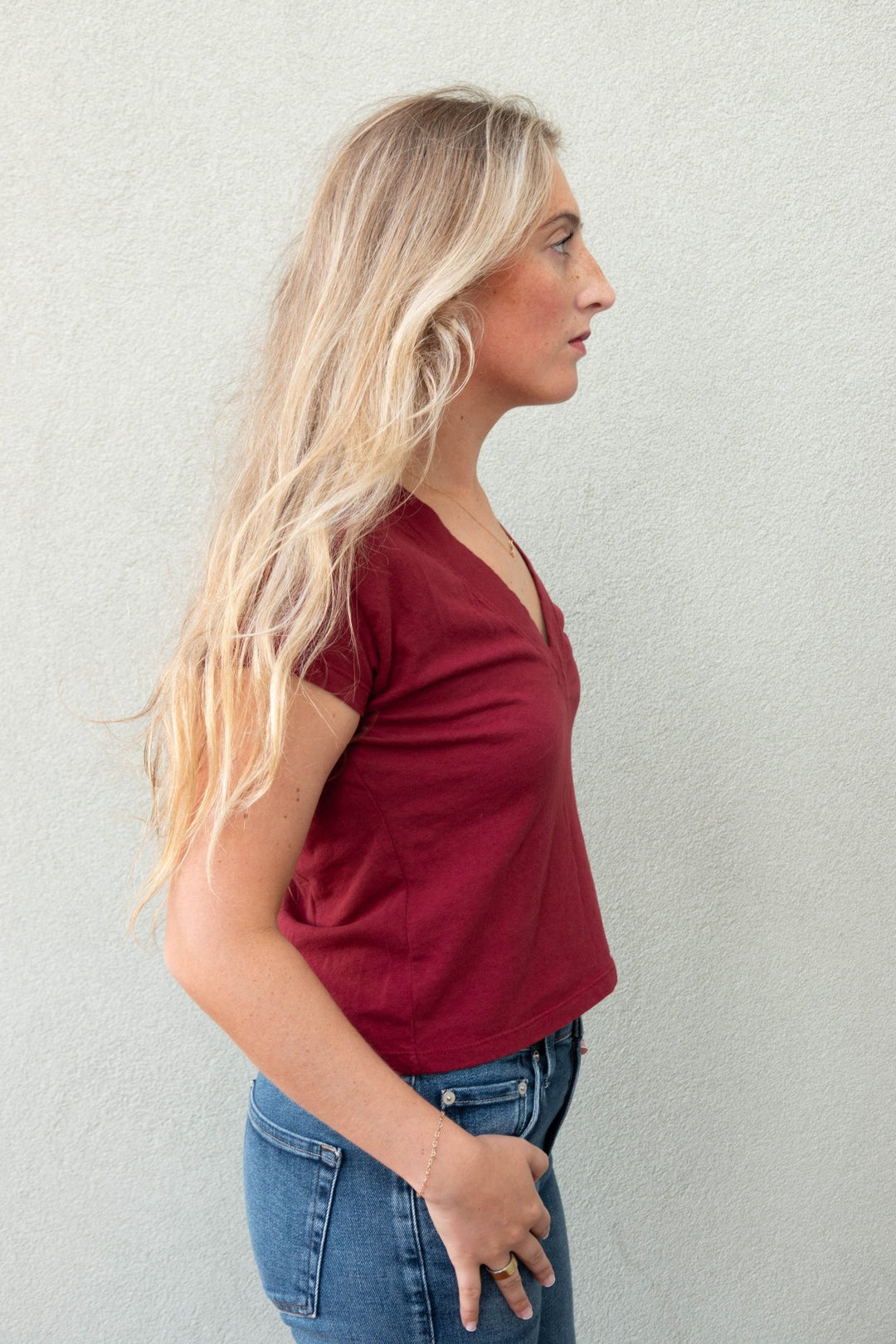 Alanis V Neck Tee - Ruby Red - Jaffi&
