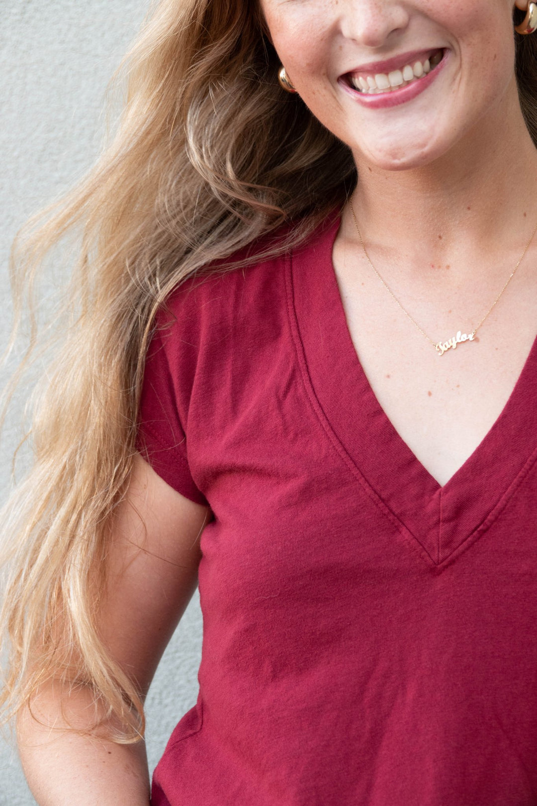 Alanis V Neck Tee - Ruby Red - Jaffi&