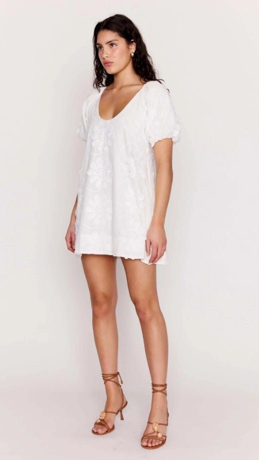 Alessia Smock Mini Dress - White Floral Applique - Jaffi's