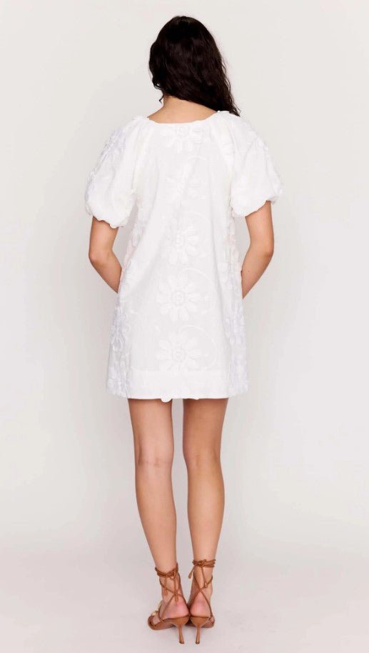 Alessia Smock Mini Dress - White Floral Applique - Jaffi's