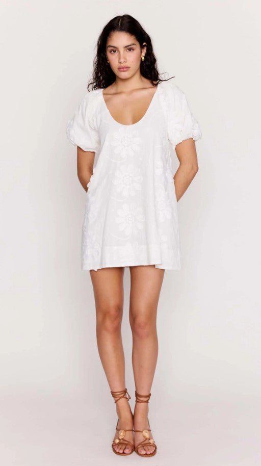 Alessia Smock Mini Dress - White Floral Applique - Jaffi's