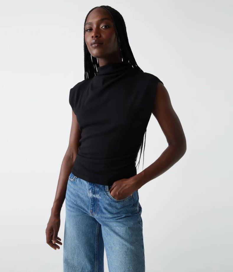 Amara Ribbed Power Shoulder Tee