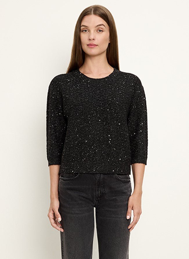 Amelie Elbow Sleeve Sequin Sweater - Black - Jaffi's