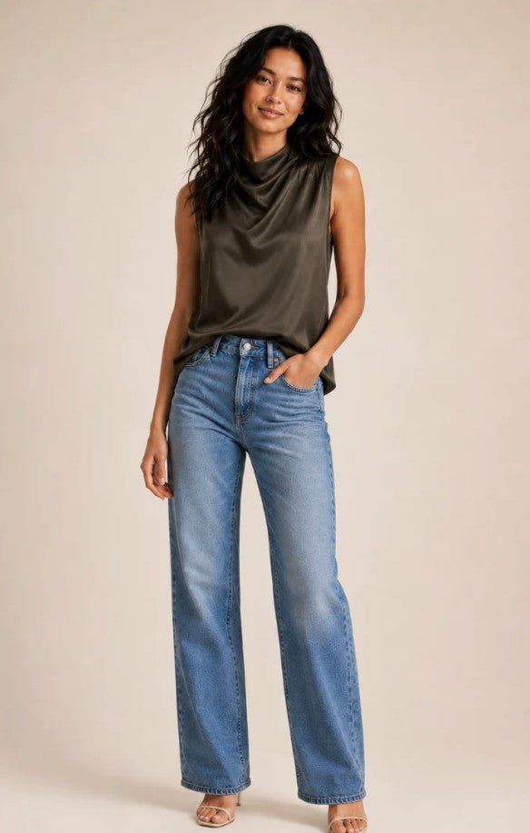 Ameris Mock Neck Top - Moss Brown - Jaffi&