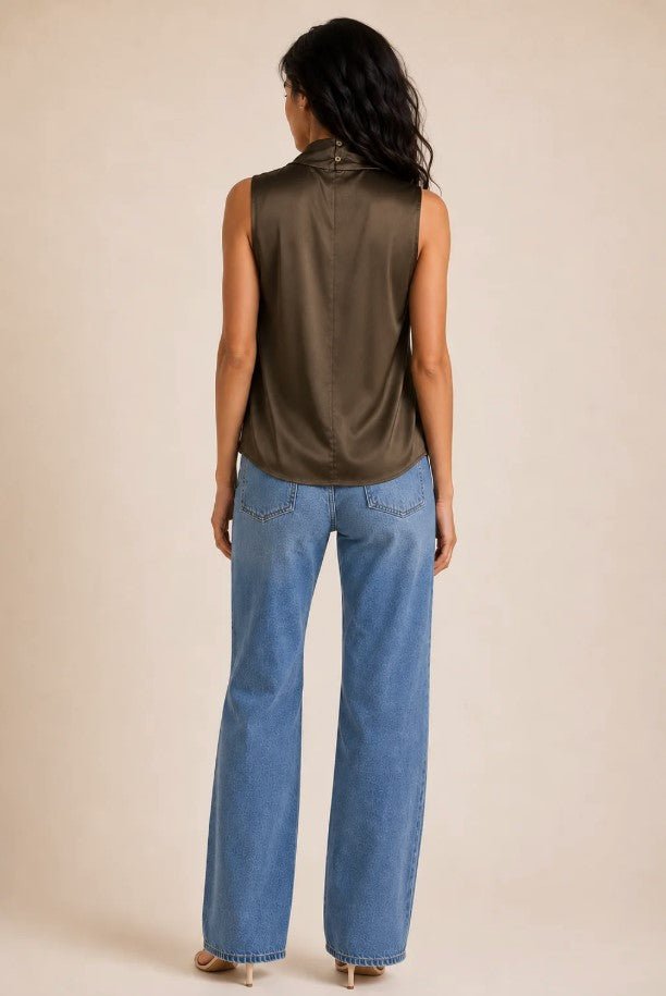 Ameris Mock Neck Top - Moss Brown - Jaffi&
